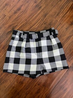3.1 Phillip Lim High-Waist Black & White Plaid Women’s Shorts with Belt